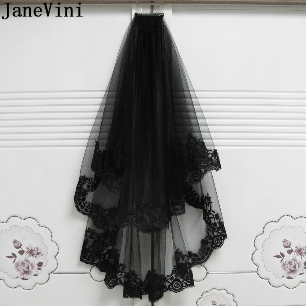 Janevini 18黒ネットチュール花嫁のベール1 5メートル櫛で二層レースエッジウェディングベールショート花嫁ベール Bridal Veils Aliexpress