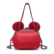 Mode Rouge Couleur Mini Shell Haut-Poignée Sacs Mignon Souris Oreilles de Bande Dessinée Fourre-Tout Femmes de Petite Chaîne Bandoulière Sacs pour les Filles