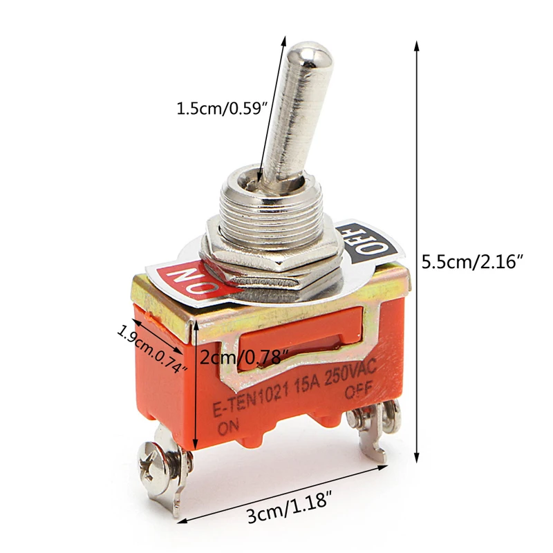 

E-TEN1021 15A 250V SPST 2 Terminal ON OFF Toggle Switch