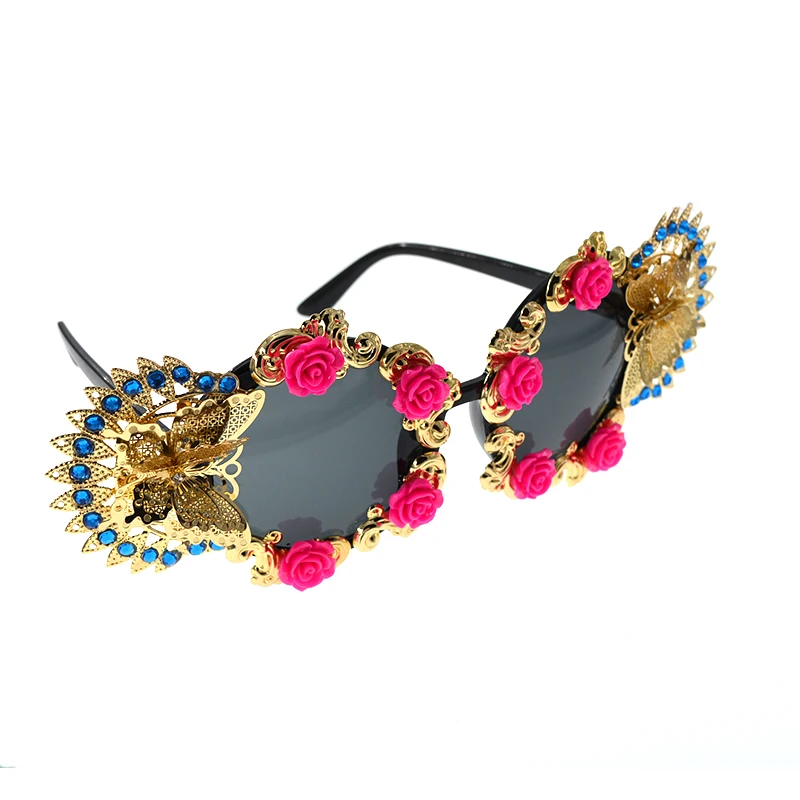Женские летние солнцезащитные очки в стиле барокко с цветами в стиле ретро, женские солнцезащитные очки кошачий глаз, брендовые дизайнерские солнцезащитные очки больших размеров