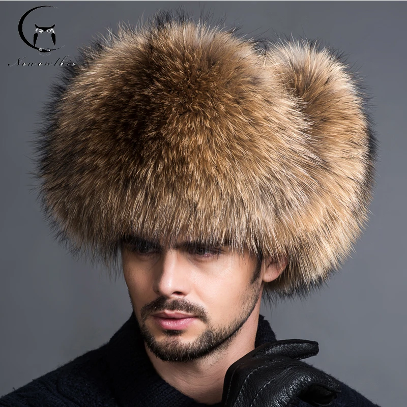 waterproof bomber hat 2022 NEW Natural Color Fur Hat Siberian Style Fur Hat  Raccoon Full Ushanka Hat for middle-aged cotton cap Lei Feng hat mens leather bomber hat