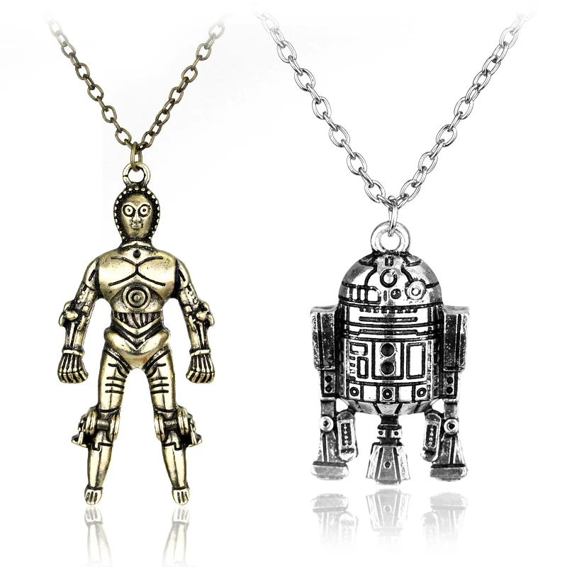 

RJ Fashion Movie Star Wars Series Necklaces Silver & Bronze Robot R2D2 C3PO BB8 Pendant Necklace Men Women Choker Jewelry