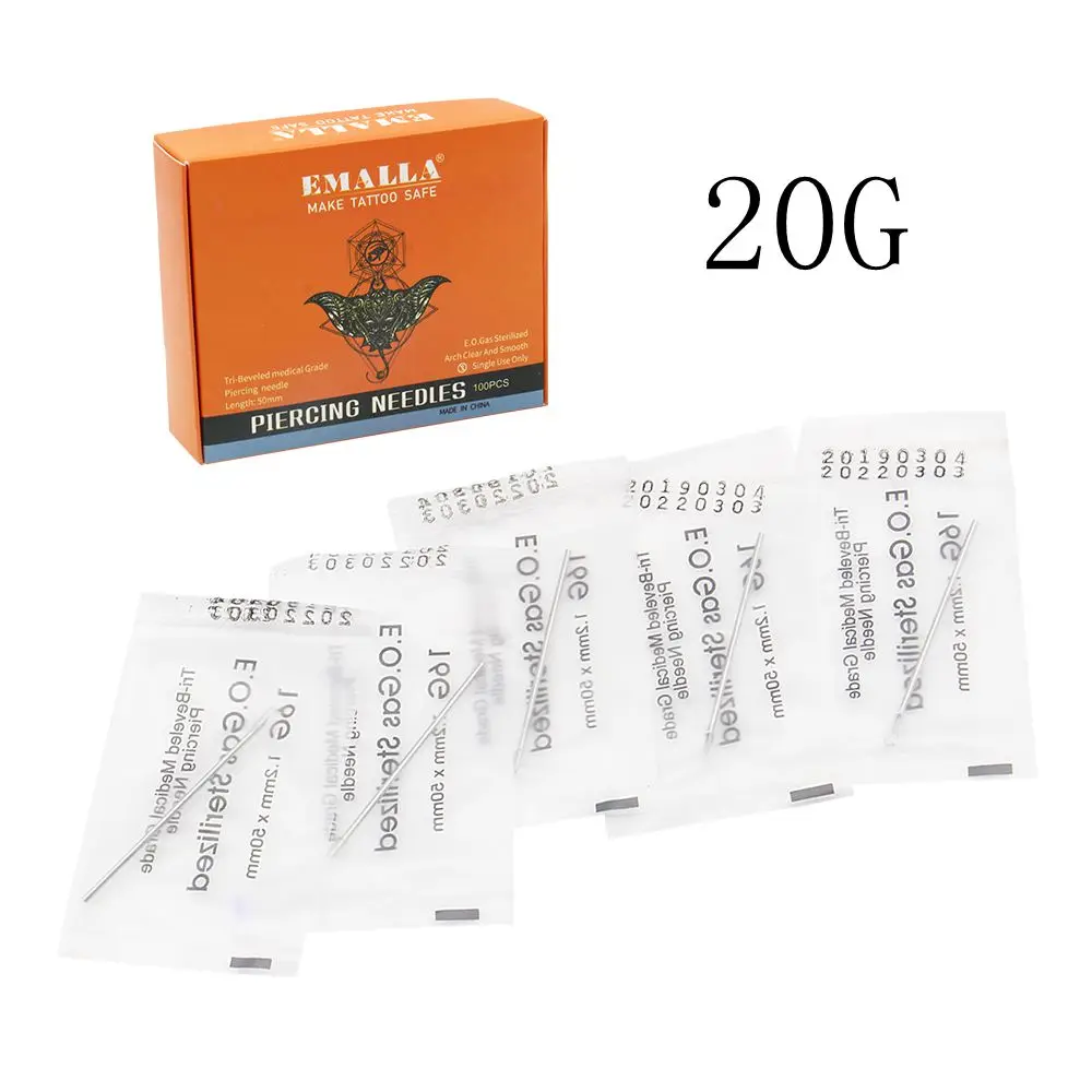 EMALLA 20 Gauge 100PC Piercing Needles Sterile Disposable Body For Ear Nose Navel Nipple for Supplies | Красота и здоровье