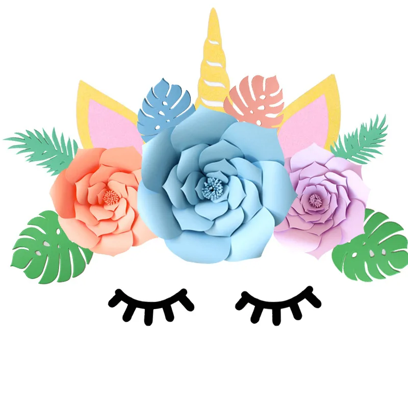 

The unicorn with eyelashes,Large Roses Head Paper Flowers Backdrop,unicornio fiesta decoration,birthday Party DIY Wall Decor