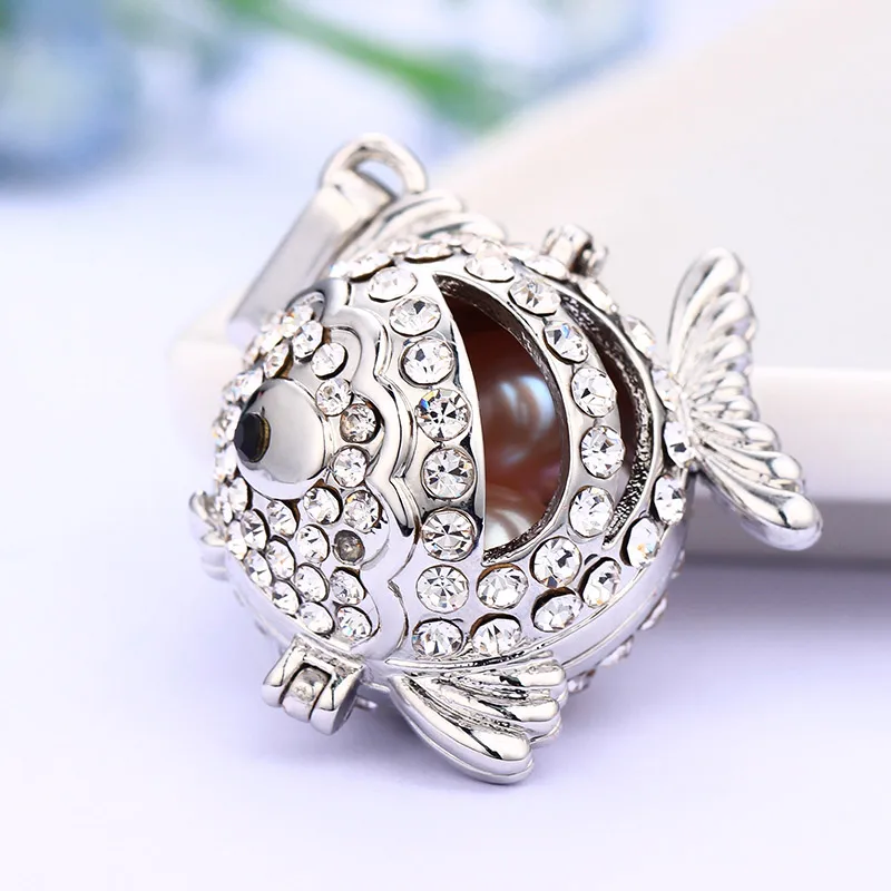 3pc big fish shape with zircon beads cage pendant findings 35x35mm (Fit 6 15mm Beads) BCPPHJ003|pendant findings|bead cagebeads |