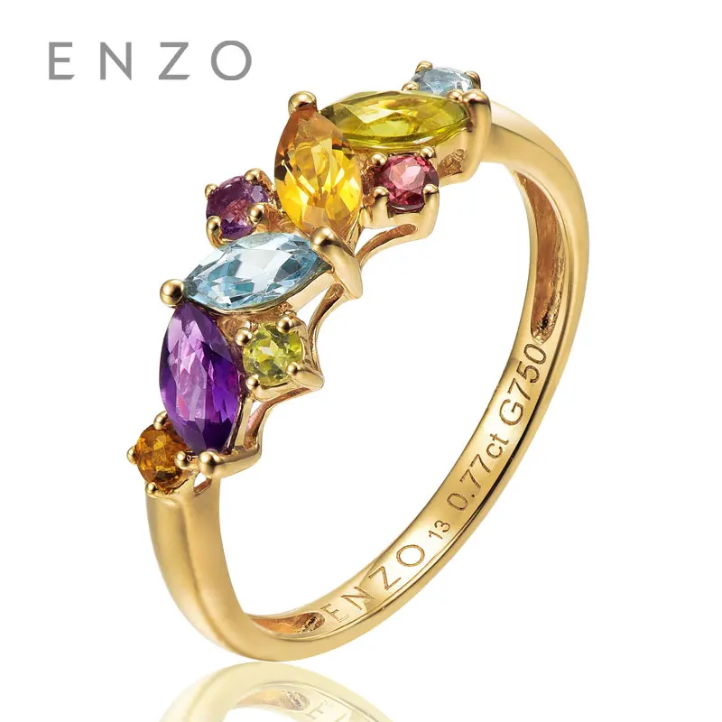 

ENZO Real 18K Yellow Gold Ring Leaf Shape Natural Colourful Gemstone Crystal With Fancy Design Wonderful Jewelry Christmas Gift