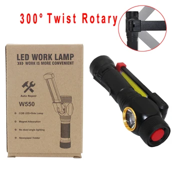 

USB rechargeable COB LED Flashlight Torche 18650 work light 7 files Camping Tent Lanterna Twist Rotary Clip Magnet Mini lamp