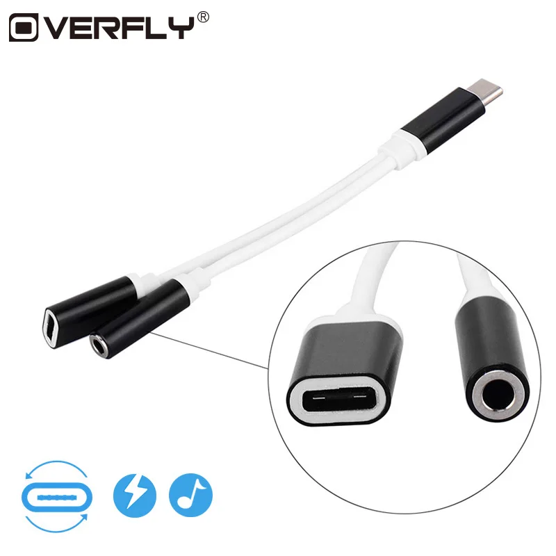 

Overfly USB C Audio Cable to 2 in 1 Type-C 3.5 mm Jack Earphone Adapter Receiver for Moto Audio Splitter