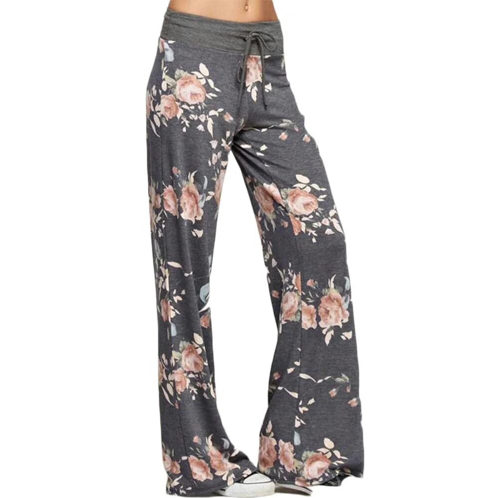 2019 New Spring Causal Women Floral Printed Drawstring Loose Pants Soft Plus Size Female Wide Leg Pants Long Trousers 2019 New Spring Causal Women Floral Printed Drawstring Loose Pants Soft Plus Size Female Wide Leg Pants Long Trousers