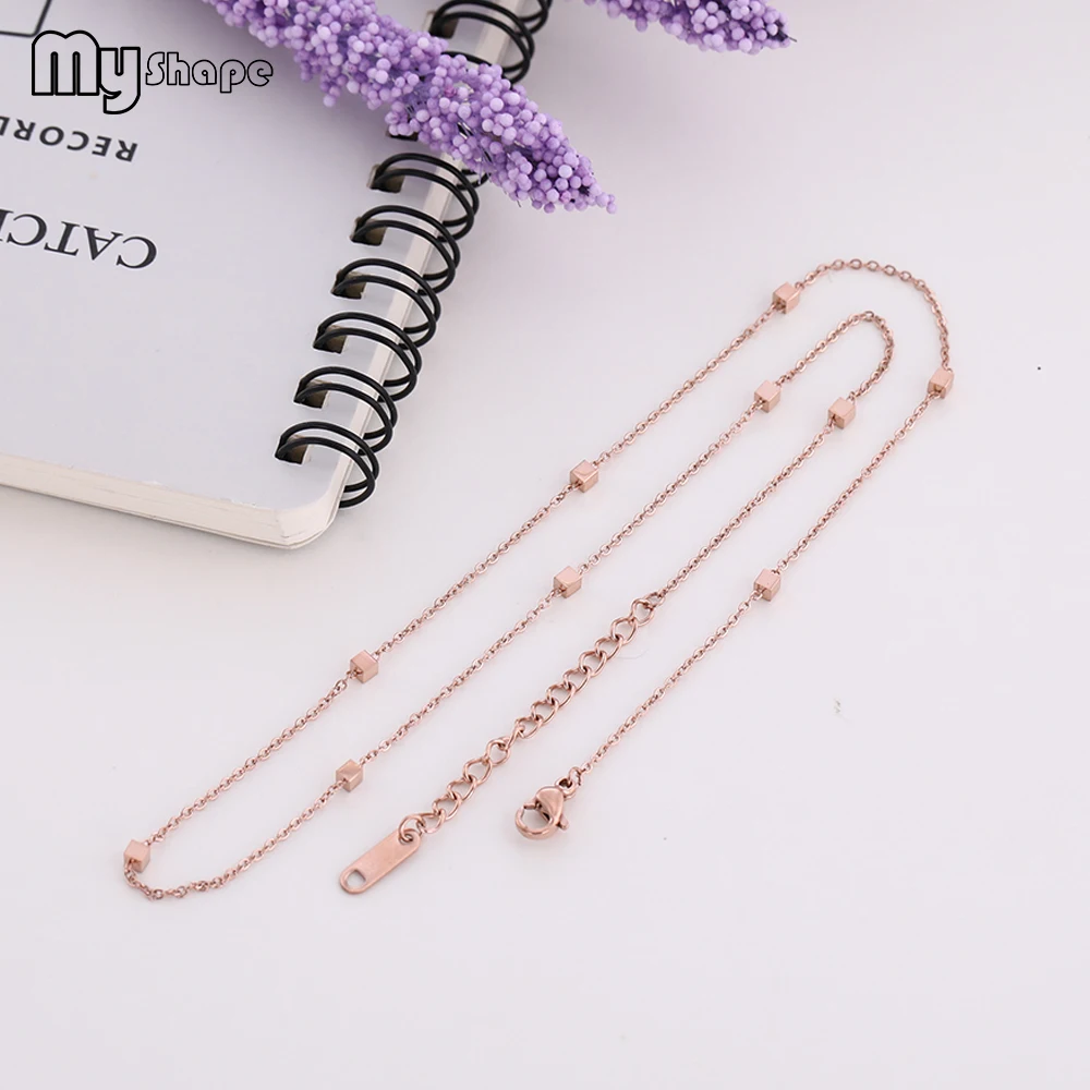 

My Shape Multi Small Cube Square Stainless Steel Necklace Rose Gold Nacklaces Women's Jewelry Trendy Accessories Bijoux 47cm