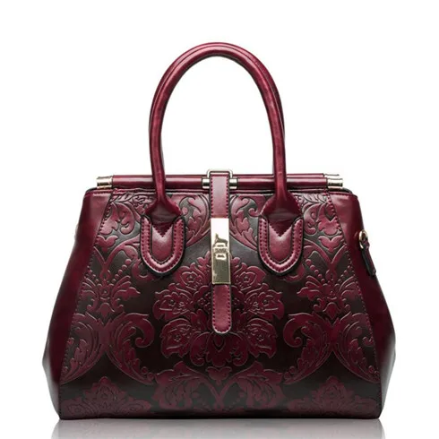 Лисохвост и Лилия китайский стиль винтажные сумки на плечо женские сумки из натуральной кожи с тиснением элегантные женские сумки через плечо Горячая Распродажа - Цвет: Wine Red