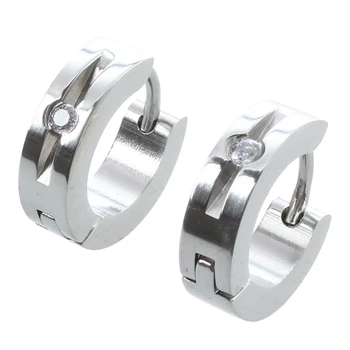 

Pair of Earrings Stainless Steel Ring Zircon Silver