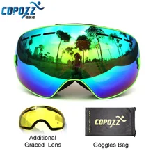 COPOZZ brand professional ski goggles 2 double lens anti fog weak light anti fog spherical skiing