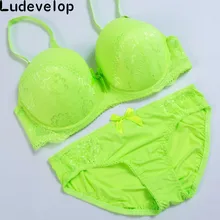 [Ludevelop] кружевной комплект с бюстгальтером с вышивкой для женщин, плюс размер, комплект нижнего белья с пуш-ап бюстгальтером и трусиками, комплект 34, 36, 38, 40, 42 DE Cup для женщин