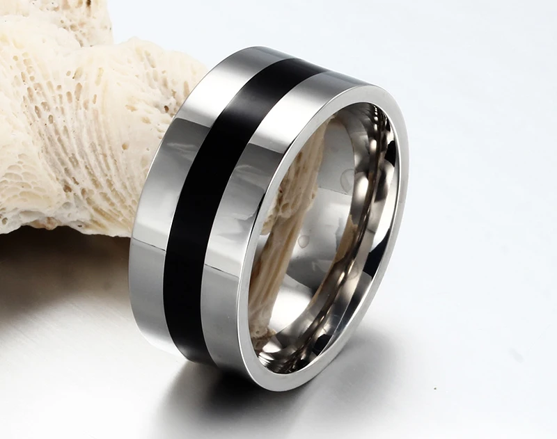 Modyle 2019 New Fashion Simple Men's Rings with Black Line in The Middle Stainless Steel Male Accessories