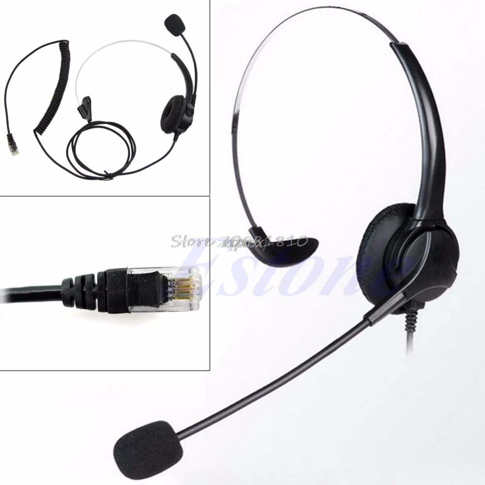 4 Pin RJ11 Corded Telephone Headset Call Center Operator Monaural