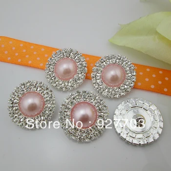 

(CM723 25mm)100 X Light Pink Pearl Silver Tone Shank Rhinestone Button Sewing Craft