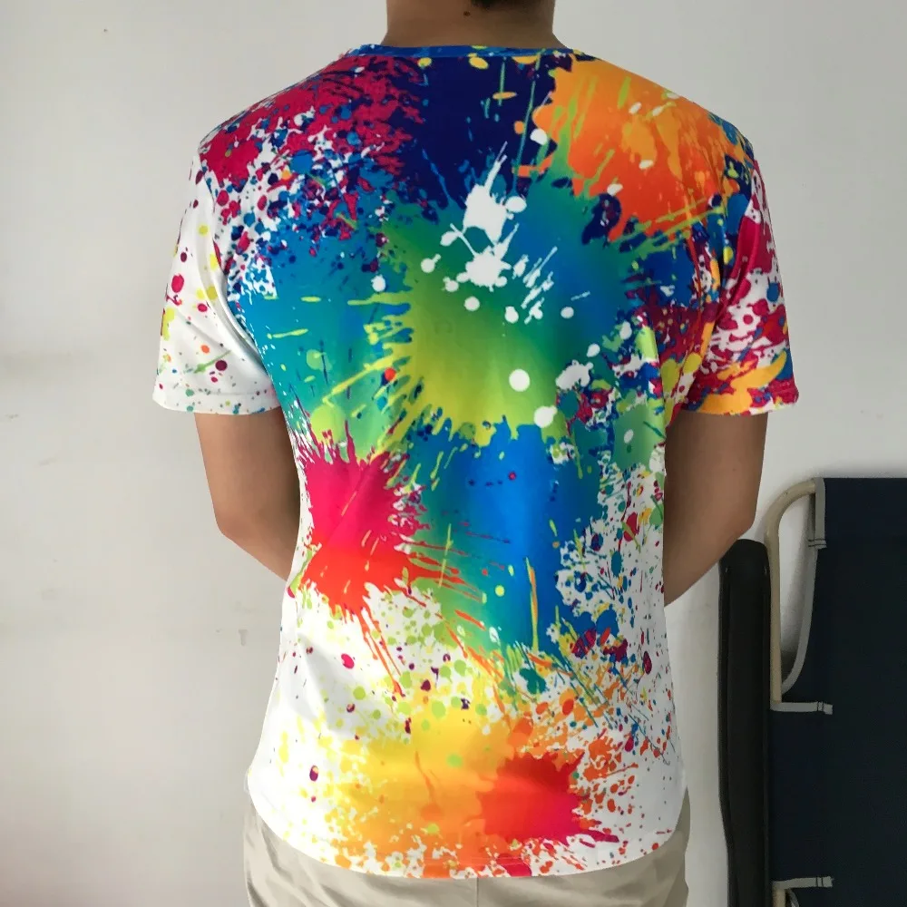 Rainbow Paint Splatter Print T-shirt 