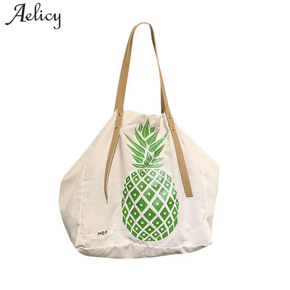 

Aelicy luxury Women Canvas Pineapple Printed Shoulder bag Female Large Capacity Ladies Beach Bag Women Canvas Shopping Handbags
