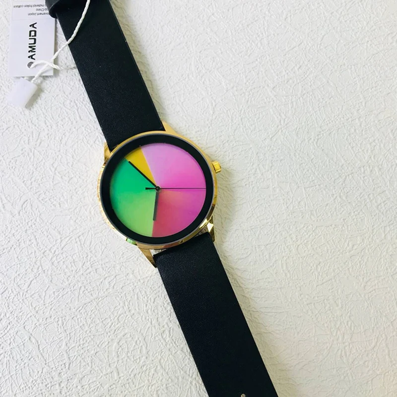 AMUDA Creative Style Fashion Neutral Rainbow Quartz Wristwatches font b Women b font Leather Strap font