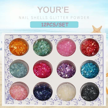 

3D Nail Art Decoration Natural Sea shell Gravel Charm Nail Art Decoration Slice 12Pcs/Set Salon Nail Decals Tools Colored Stone