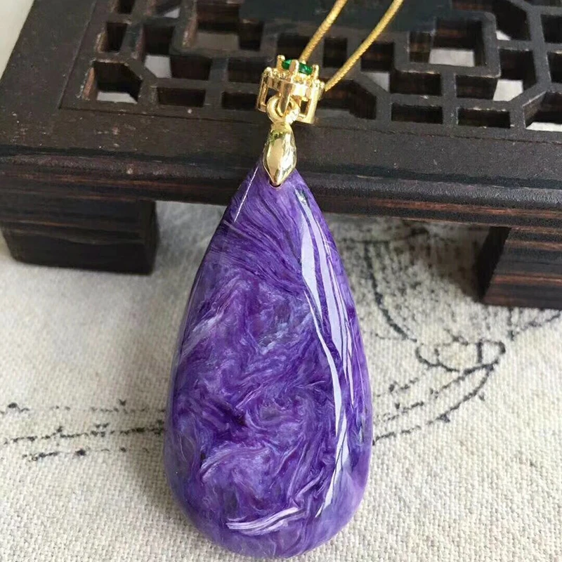 

Fine Purple Dragon Natural Crysta Pendant Water Drop Pendant Necklace Chain Lucky for Women Gift Fashion Jewelry