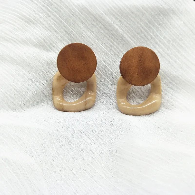 

Big Geometric Resin Drop Earrings Korea Square Wood For Women Brown Color 2019 New Trendy Jewelry Summer fashion Jewelry