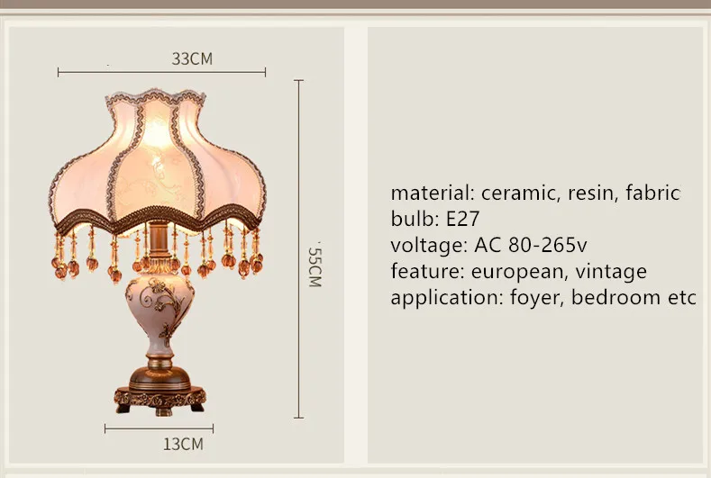 Винтаж Европейский Сельская керамика ткани кисточкой E27 настольная лампа для фойе Спальня исследование Свадебные Porelain Ретро Свет 55 см 2372