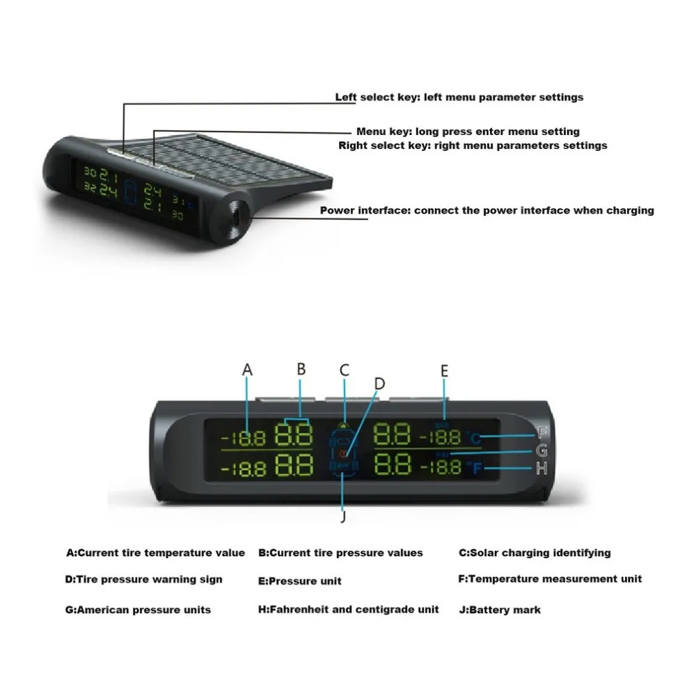 Система контроля давления в шинах на солнечных батареях TPMS в режиме реального времени, светодиодный индикатор, внешний или внутренний датчик, горячая распродажа