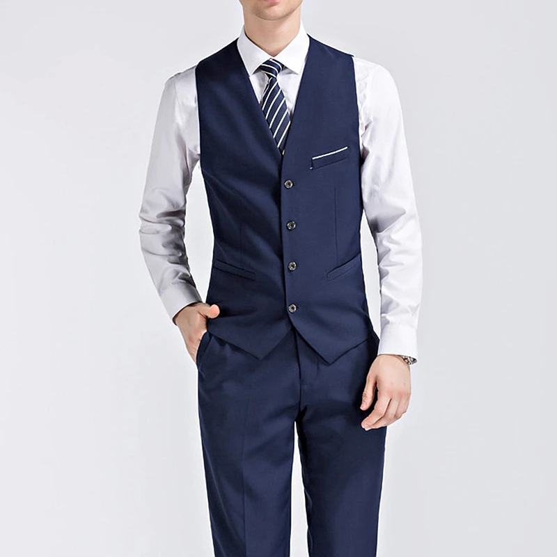 (Blazer+Pants+Vest) Classic Men Suit Slim Royal Blue Wedding Groom Wear Men Suit Black Gentlemen Costume Mariage Homme M-4XL