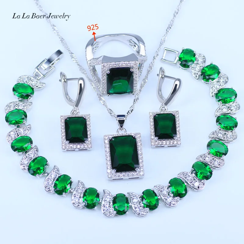 L&B Women Green Cubic Zirconia Rhinestone Jewelry 925 Stamp Silver