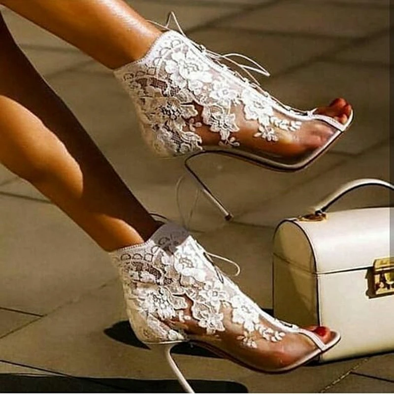 lace hollow peep toe bootie sandals
