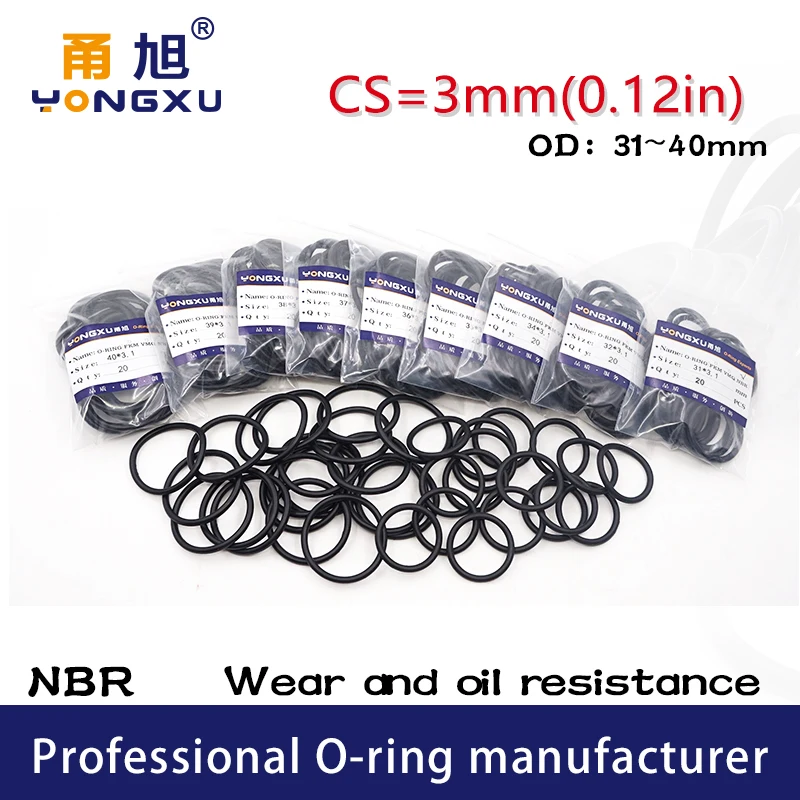 

20PCS/lot Black NBR Sealing O-Ring 3mm Thickness 31/32/33/34/35/36/37/38/39/40mm OD O Ring Seal Rubber Gasket Rings Washer