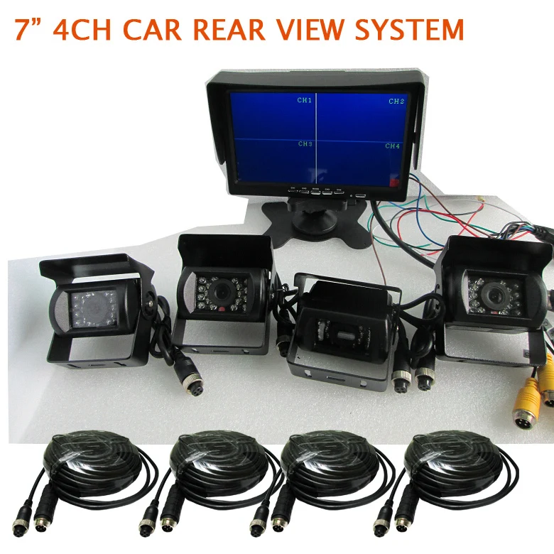 

FREE SHIPPING 7 inch Quad Split Car Reversing Monitor 4 Channel View With 4CH Waterproof SONY Backup Rear View Camera In Stock