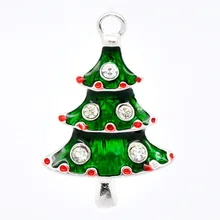 Дорин Box прекрасные 10 SP Эмаль Со стразами в виде рождественской елки Шарм Подвески(B09909