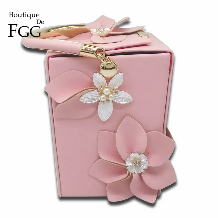 Вечерний женский клатч Boutique De FGG, оригинальная сумочка в форме подарочной коробки с цветами и бусинами, кошелек, сумка-тоут, свадебный кошелек - Цвет: Pink Clutch Bag