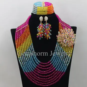 

Fantastic Multicolor Nigerian Wedding African Beads Jewelry Set Crystal Costume Women Christmas Necklace Set Free Shipping WA131