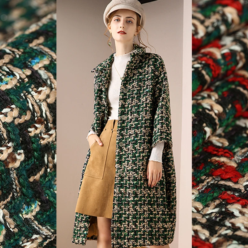

153CM Wide 500G/M Weight Green Red Soft Knitted Tweed Wool Acrylic Polyester Fabric for Autumn and Spring Coat Jacket E884