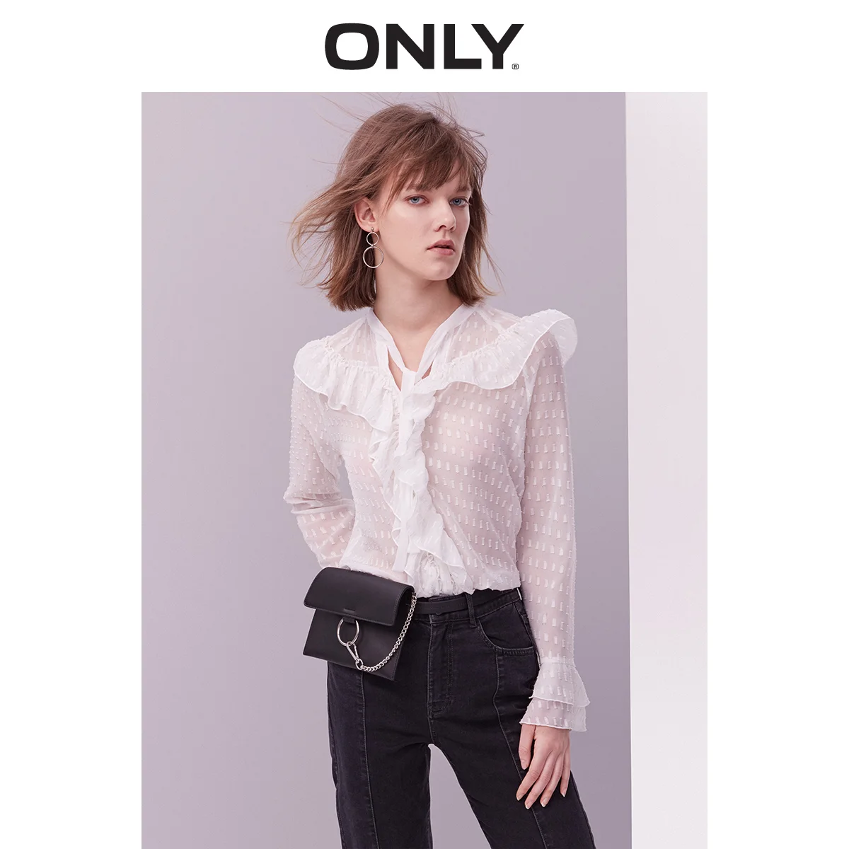 

ONLY 2019 Spring Summer New Women's Ruffled Long-sleeved Thin Shirt |119105525