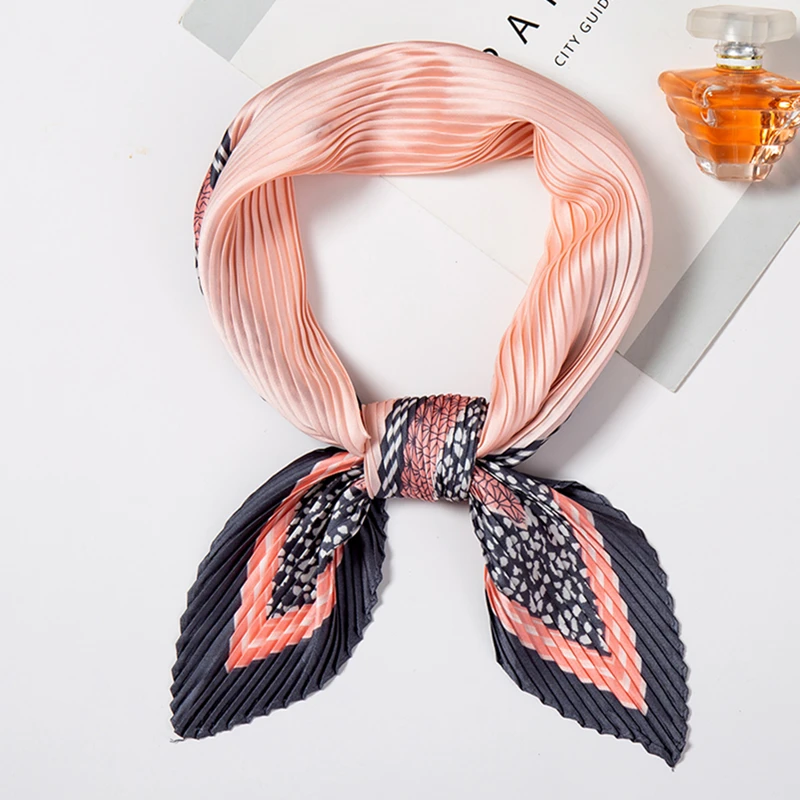 2019 New Female Pleated Scarf Stain Hair Neck Scarfs for Ladies Silk Crinkle Scarves Neck Tie Foulard Headband