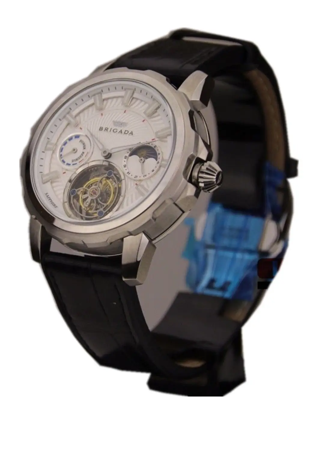 

Tourbillon Mens Wrist Watch Power Reserve carroussel 24H Luxury Bull head dress