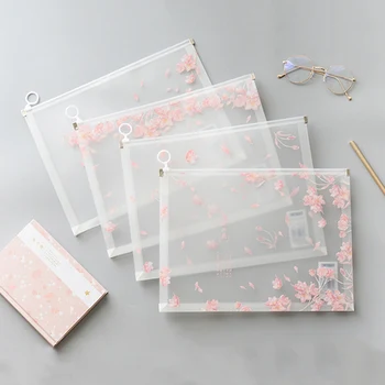 

Small Fresh Creative Simple A4 Zipper Bag PP Translucent Multi-Function Large Capacity Data Storage Bag Cherry File Bag