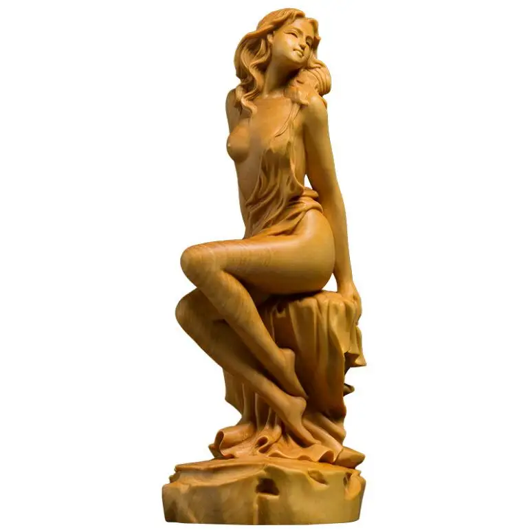 

solid wood Home Decoration Abstract Small leaf boxwood Beauty maiden Sculpture Ornament Handmade Wedding Statue Gift Sculpture