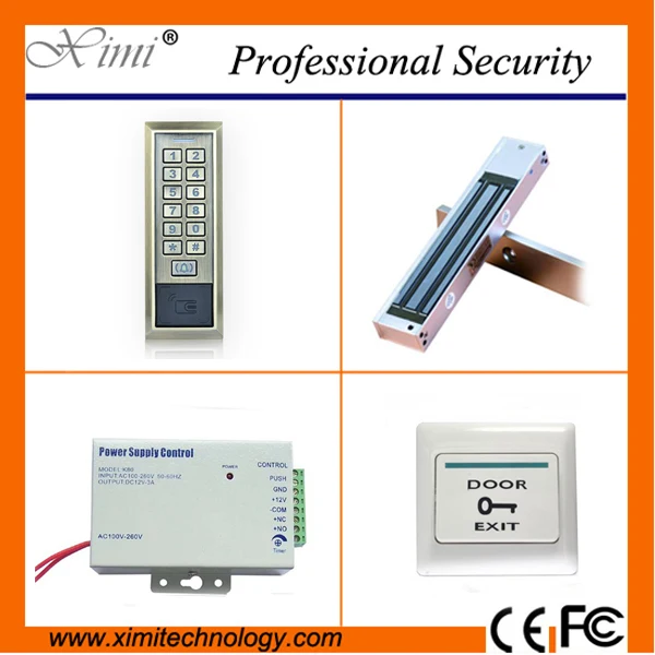 

Hot sale cheap plastic exit swich button+12V3A power supply+Single electromagnetic lock 180kg+2000 users ID card access control