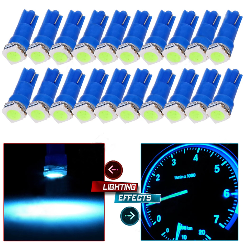 

20 Pieces T5 Ice Blue Dashboard Gauge 5050SMD LED Wedge Lamp Bulb Lights