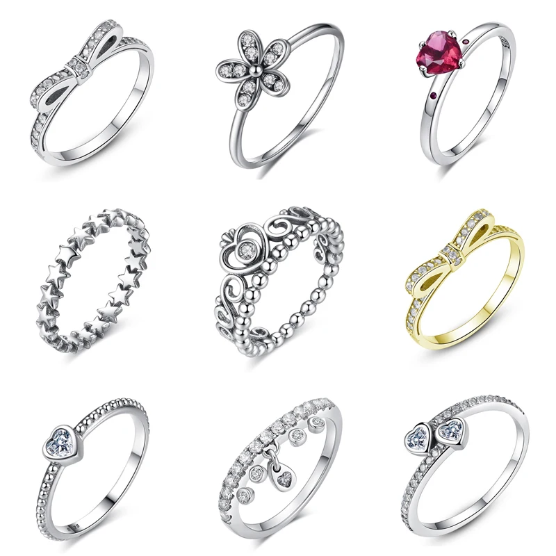 

Authentic 100% 925 Sterling Silver Ring My Princess Tiara Stackable Rings Queen Crown Clear CZ Wedding For Women Fine Jewelry