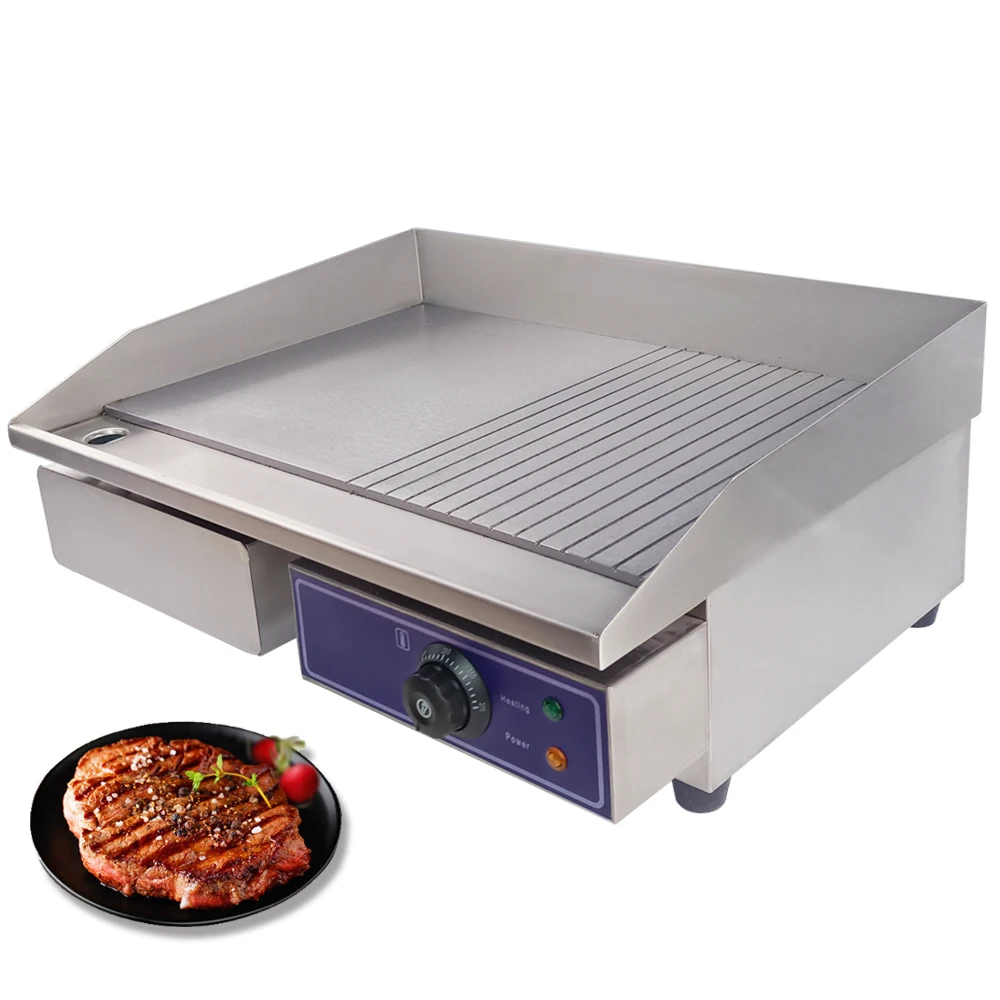 

HOT Sale! CE Approved Good Quality Commercial Electric Griddle Half Flat Half Groove Kitchen BBQ Grills Countertop Hot Plate