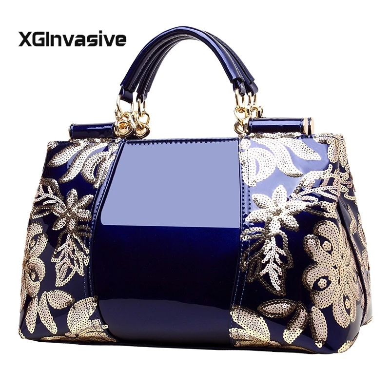 

Luxury Brand Evening Bags Women Leather Handbag Embroidery Shoulder Bags Female Purses and Handbags with Sequins Totes 2019