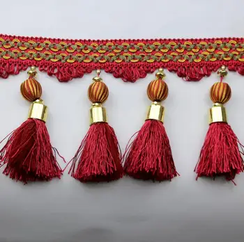 

12M Round Bead Tassel Pendant Hanging Wave Lace Trim Ribbon For Window Curtains Wedding Party Decorate Apparel Sewing DIY
