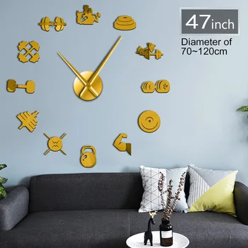 

Bodybuilding Sport Gym 3d Diy Acrylic Mirror Wall Clock Watch Wall Decor Reloj De Pared Horloge Fitness Lover Gift